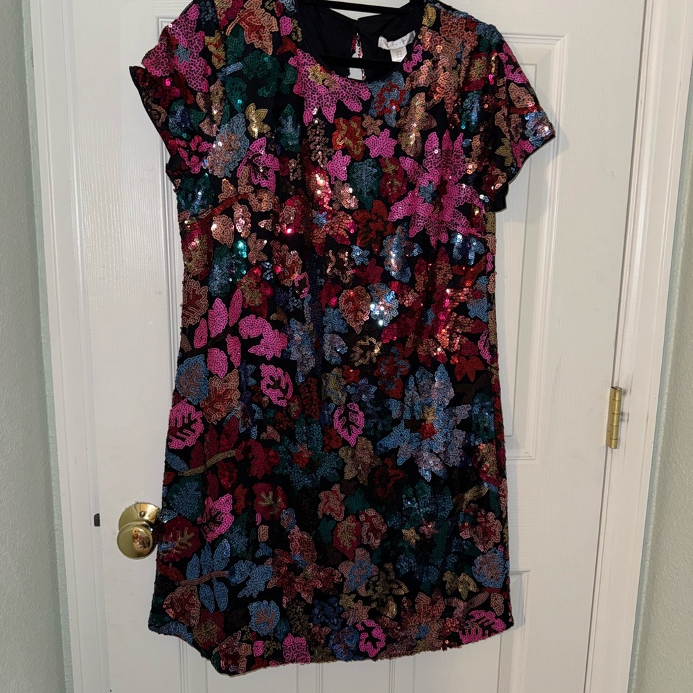 London Times Floral Sequin TShirt Dress
